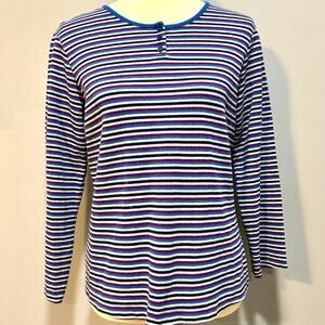 Vintage 90s Basic Editions Striped Ribbed Henley Top Blue Purple Grunge Skater M